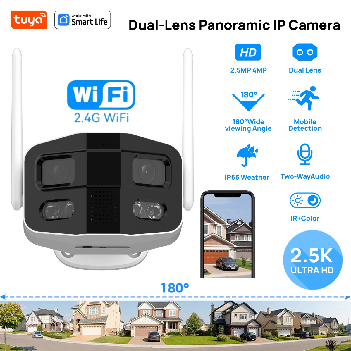 Smart Home Camera Ezviz - Tuya Smart 4MP 2.5K Dubbele Lens