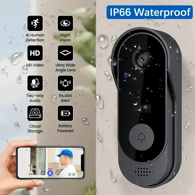 Smart Home Video - Video HD draadloze waterdichte deurbelcamera, nachtzicht