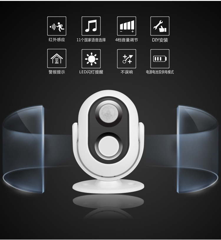 Wireless Door Sensor - Draadloze alarmdeurbel met welkomstgeluid, PIR-bewegingssensor voor